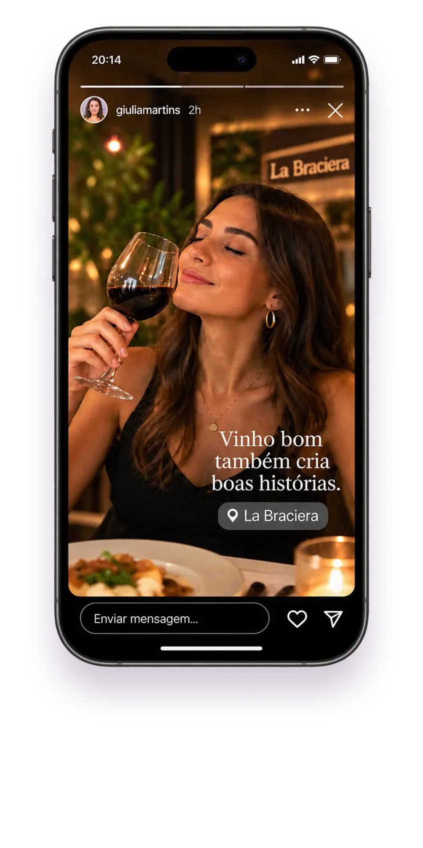 A customer's Instagram Story with a glass of wine at La Braciera